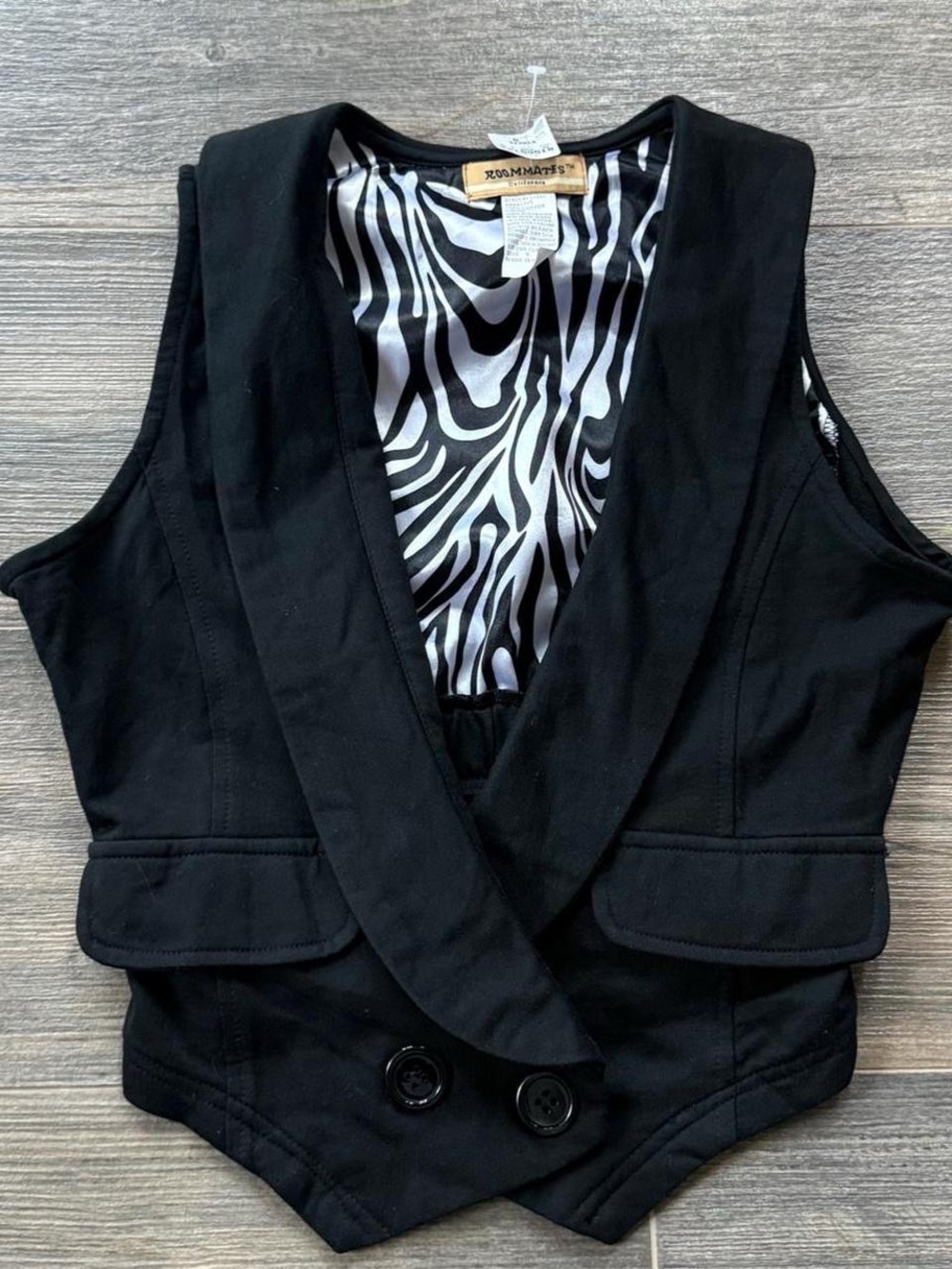 NWT Grunge Y2K deadstock Black Sleeveless Vest with Zebra Print Lining cotton